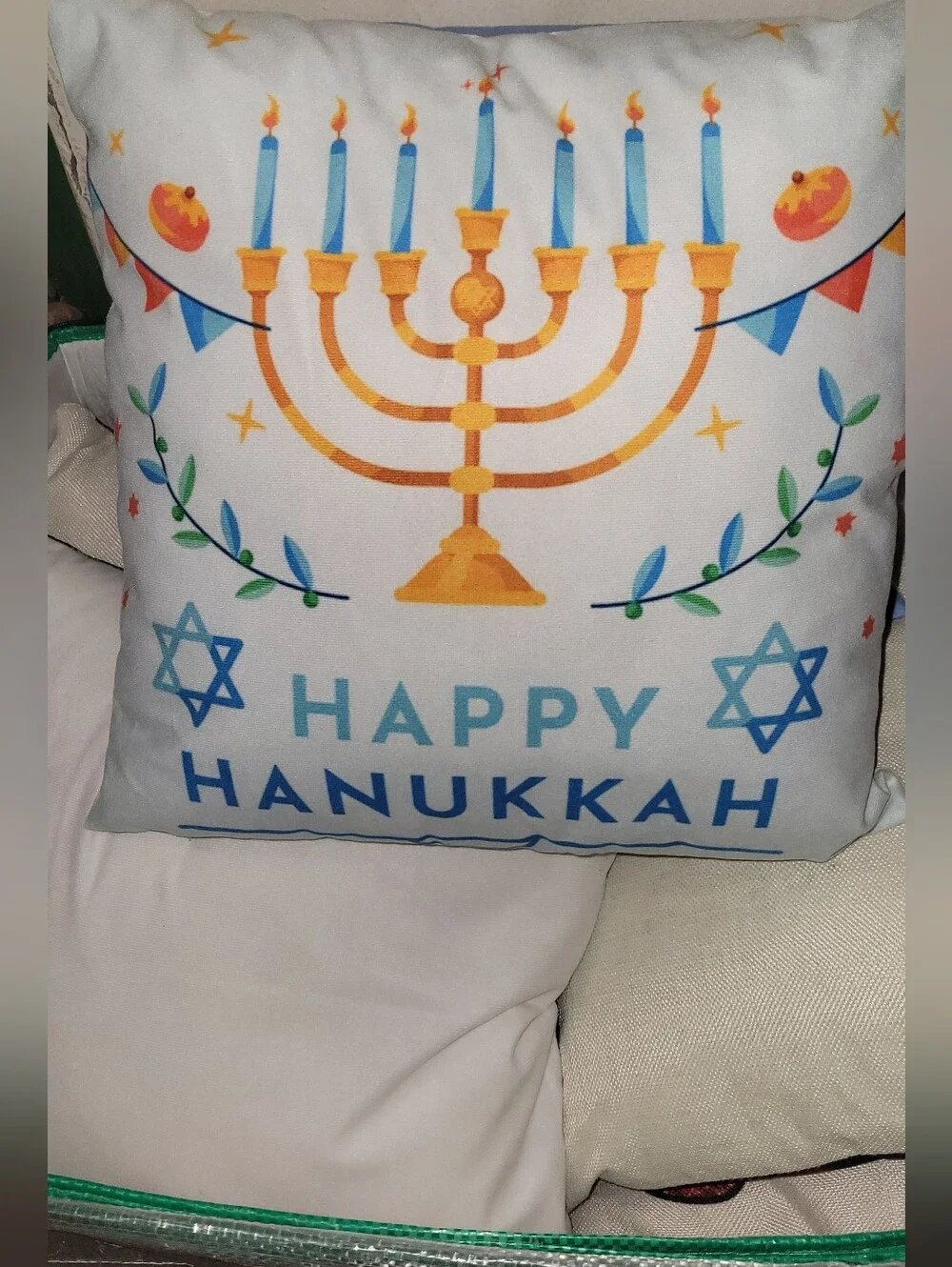 Hanukkah Menorah Decorative Pillow - Blue & Gold